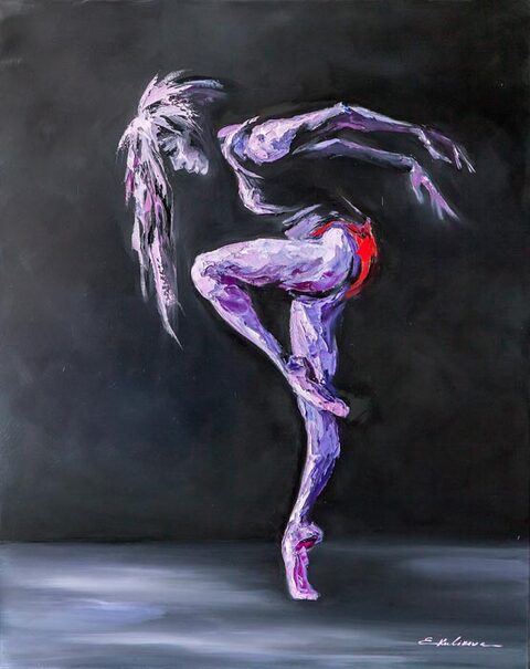 Tänzerin in Violett in geschwungener Pose, Öl