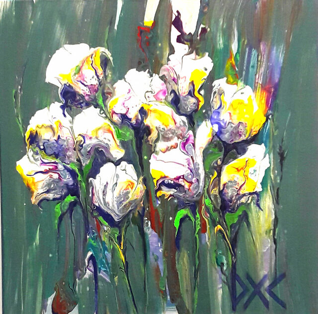 Weiße Tulpen, expressiv gespachtelt, kleines Format, Acryl