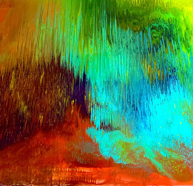 Farbpalette und Arbeitsmaterial während eines Workshops im Atelier